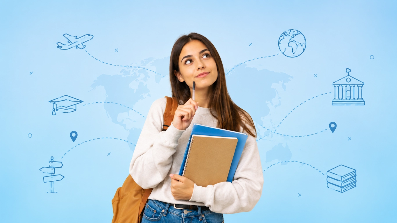 Estudiante comparando programas internacionales